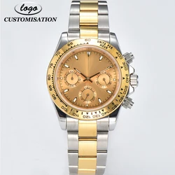 Customisable LOGO Gold Luxury Collection Watch VK63 Movement Sapphire Glass 316L Stainless Steel Strap Water Resistance