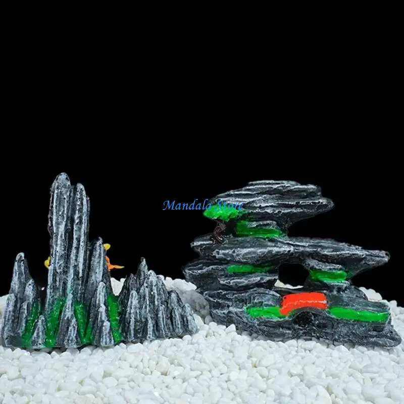 U2JC Realistic Resins Fish Tanks Rock Mountain Ornament Underwater Scenery Aquascaping​