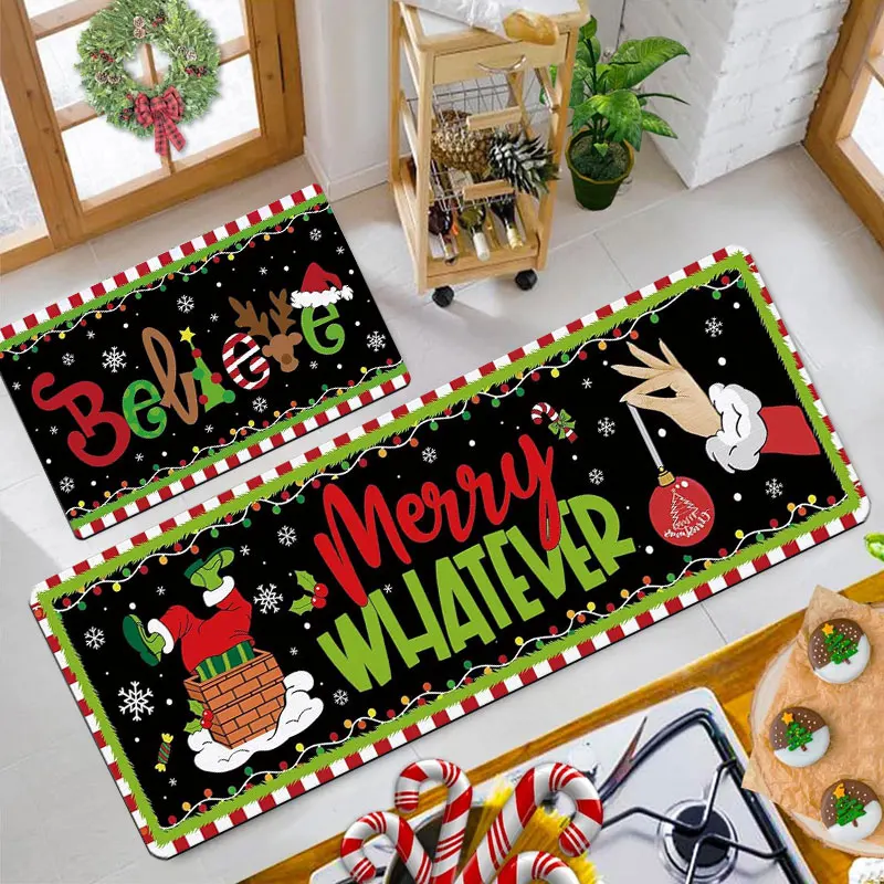 

Christmas kitchen rug, made of flannel, soft and comfortable, washable, suitable for bedroom and dining room