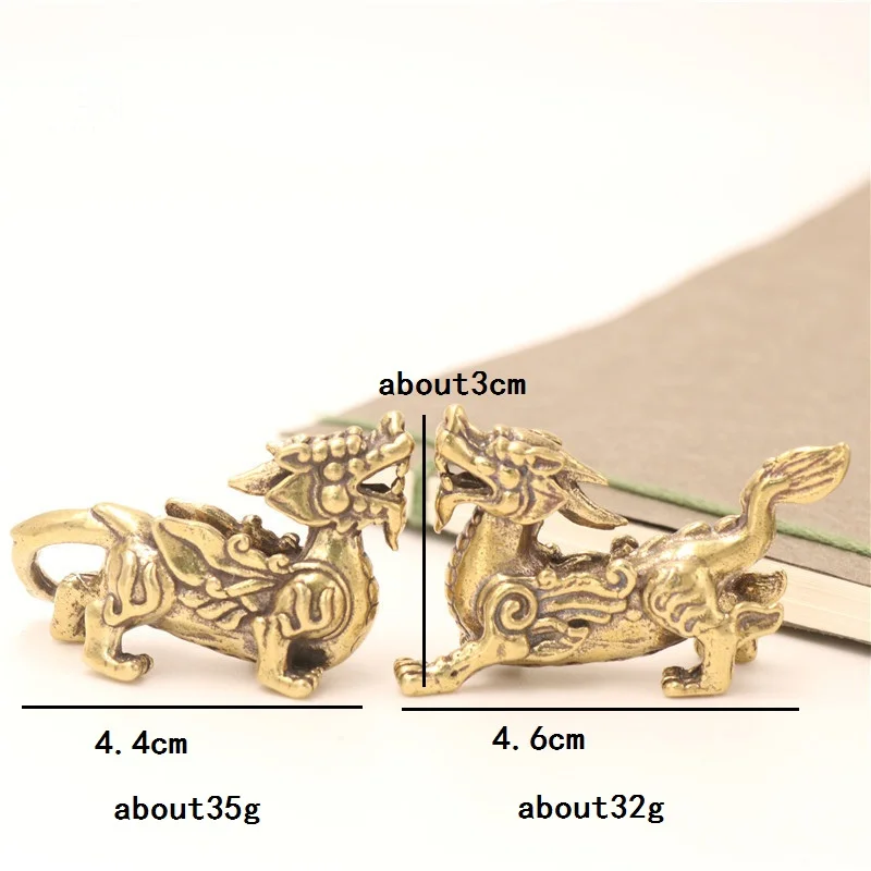 1 Pair Antique Copper Chinese Mythical Beast Pixiu Miniature Figurines Ornaments Brass Lucky Animal Qi Lin Desktop Decorations