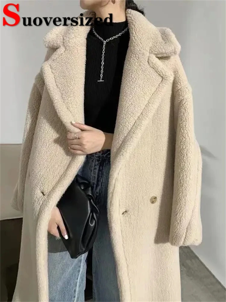 

Thicken High Quality Long Faux Fur Jackets Warm Korean Lambwool Coats Oversized Winter Furry Chaquetas Women Luxury Overcoat