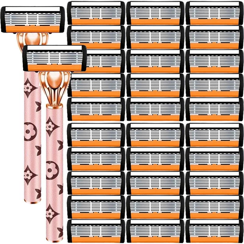 ماكينة حلاقة آمنة مكونة من 6 طبقات من الفولاذ المقاوم للصدأ، شفرة تقدمية سهلة الحلاقة للرجال وأدوات حلاقة لإزالة الشعر للنساء #1