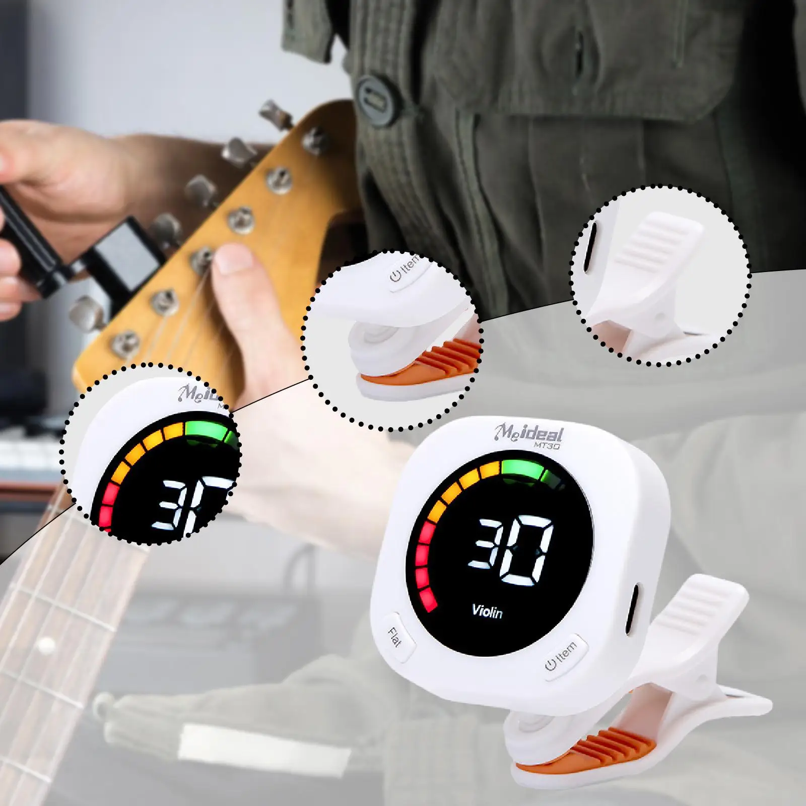 موالف جيتار USB قابل لإعادة الشحن وسهل الاستخدام 360 درجة ° ممارسة الملحقات الدوارة