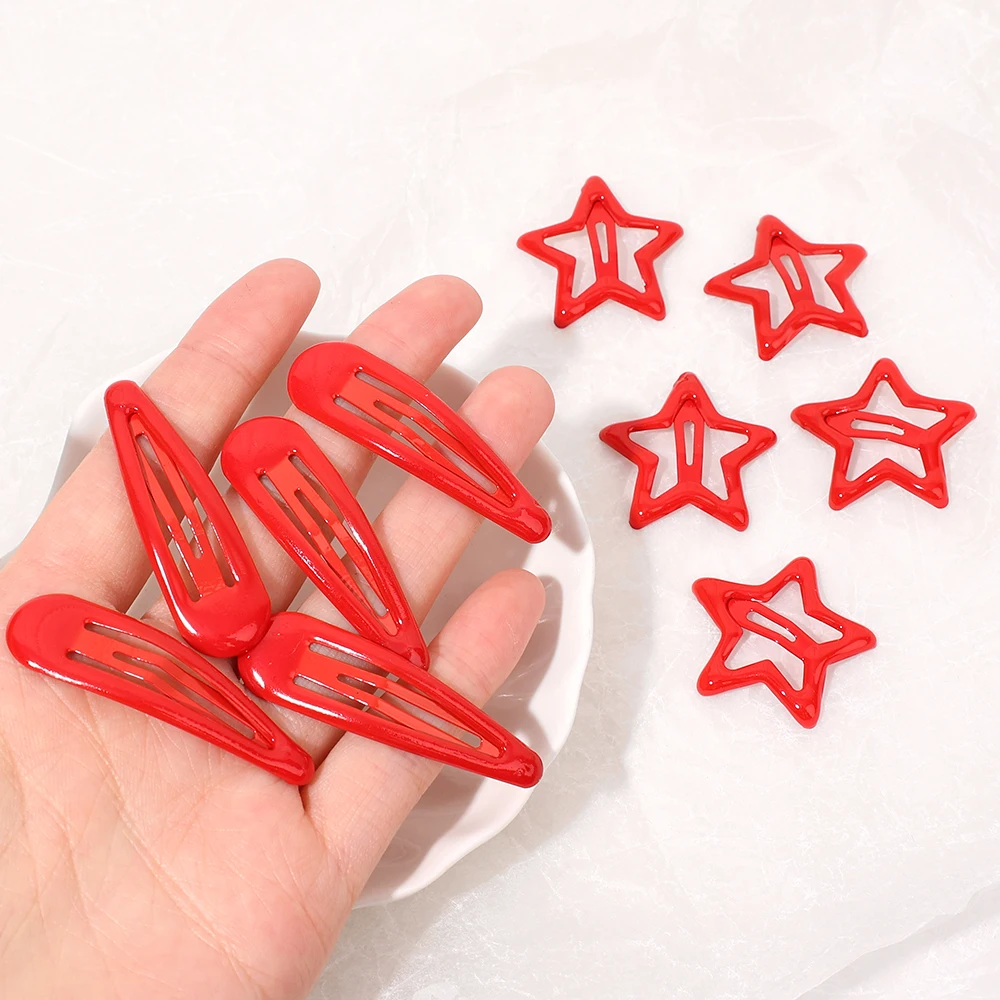 10PCS Red Star BB Hair Clips Hairpin For Women Girls Snap Metal Barrettes Hairclip Y2K Cute Clip Pins Headwear Hair Accessories