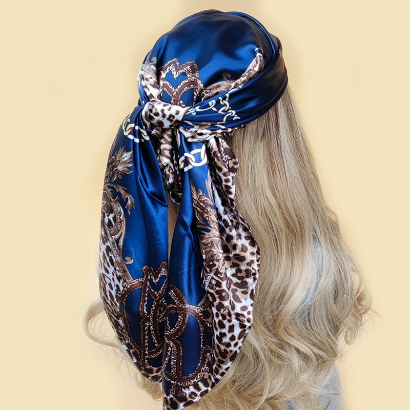 90X90CM Silk Women Hair Neck Square Scarves Office Ladies Shawl Bandanna Muslim Hijab Handkerchief Muffler Foulard pareo wrap