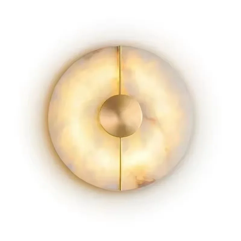 Nordische moderne Marmor-Wandleuchte aus Alabaster für Wohnzimmer, Gold-Kupfer, Innendekoration, LED-Wandleuchte, Schlafzimmer, Nachttisch, rund