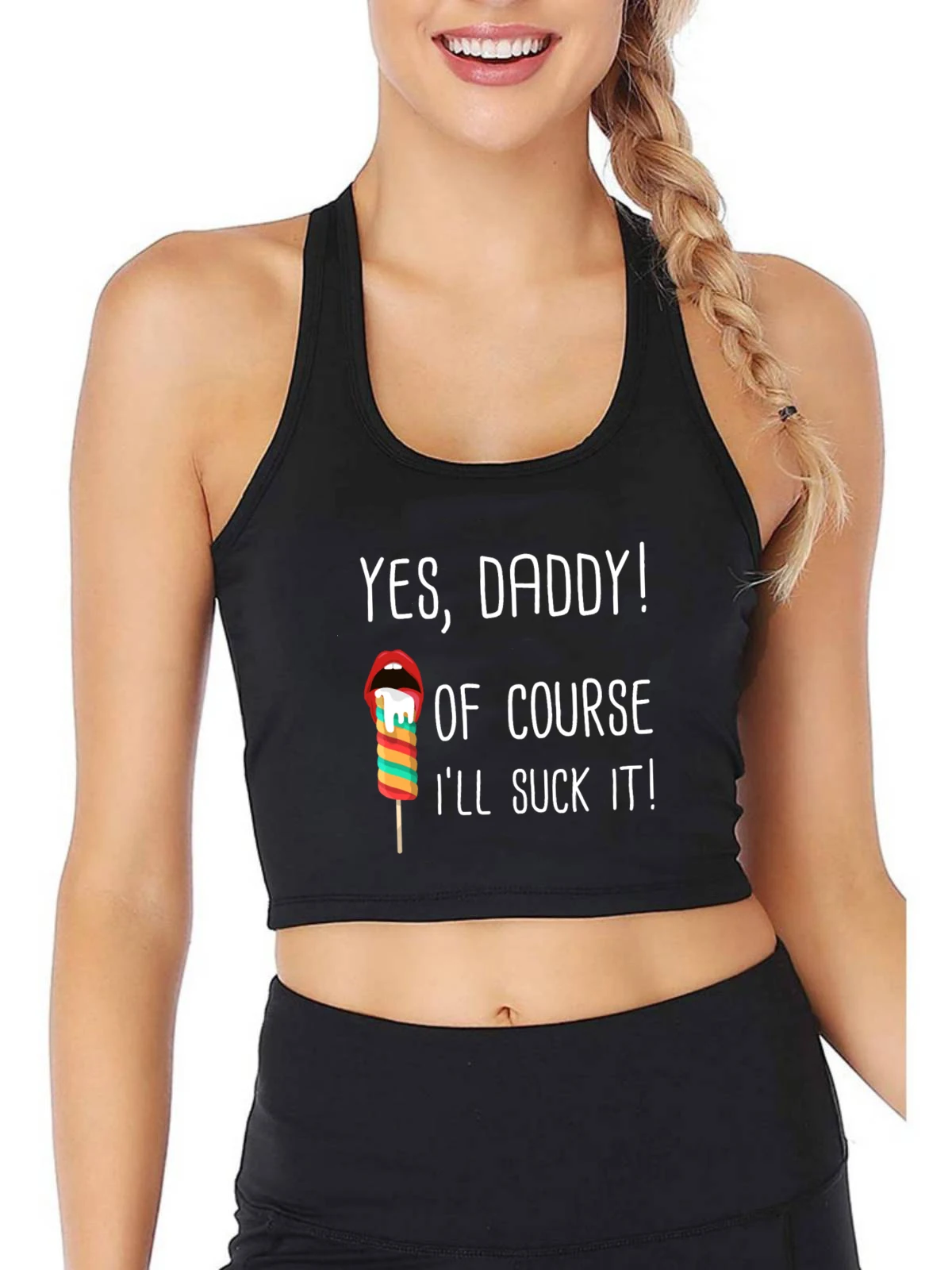 Funny Yes Daddy Series Design Sexy Slim Fit Crop Top Sugar Baby I'll Suck It Naughty Print Tank Tops Street Fashion Camisole