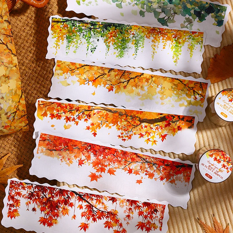 Mr. Paper, Fita Decorativa de Paisagem Sazonal de Outono, 1 Rolo, 5cm de Largura, Fita PET Grande para Artesanato DIY, Decoração de Casa e Cadernos, Design de Folhas