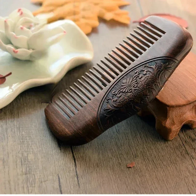 Black Gold Sandalwood Portable Pocket Comb Ultra-fine narrow-tooth anti-static comb Hair and beard styling, lice removal wooden view 4