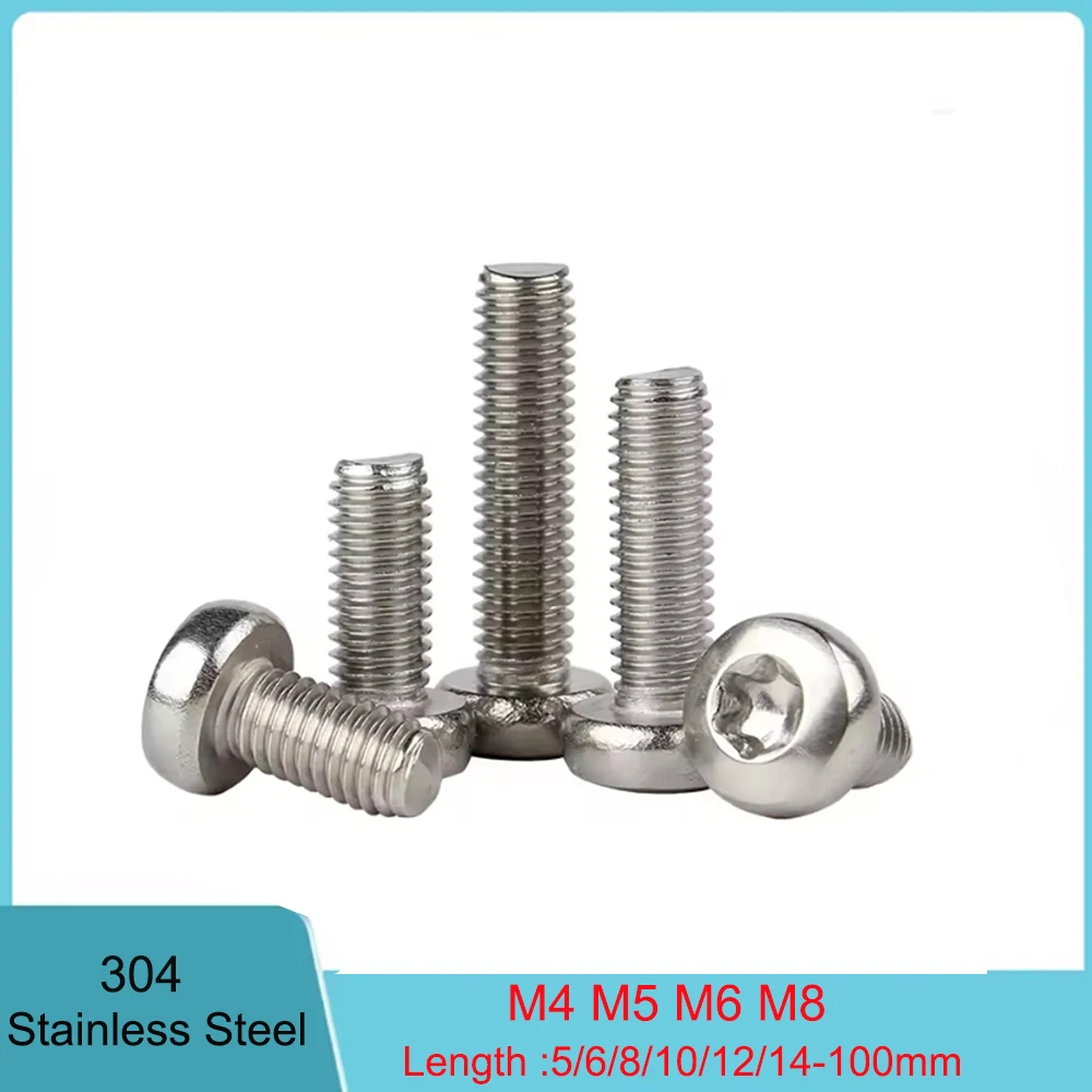 

5-50pcs M4 M5 M6 M8 304 Stainless Steel Torx Round Pan Head Screw Six-Lobe Machine Screws Length 5/6/8/10/12/14/16/18/20-100mm