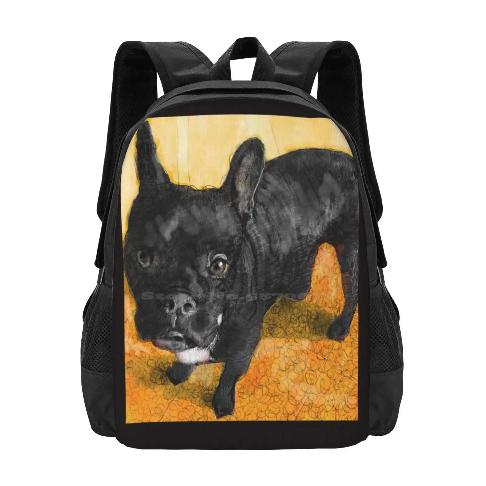 The Portrait Of A Black Pitbull With A Cool Funny Face Hot Sale Schoolbag Backpack Fashion Bags Black Pit Bull Short Tail