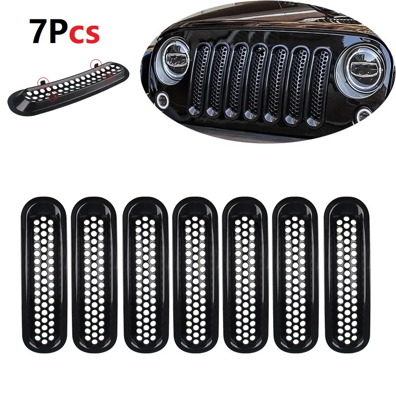 7PCS ABS Car Front Grille Insert Grill Cover Trim Mesh Grille Inserts Covers For Jeep Wrangler JK 2007-2017 Exterior Accessories