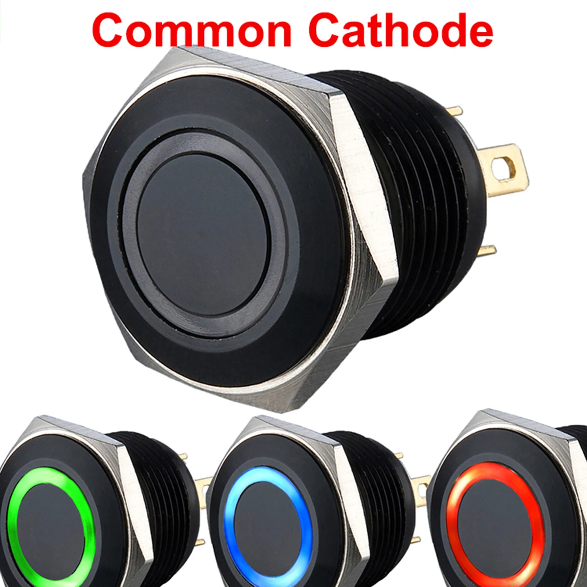 16mm 19mm Black 12V 24V 6V 3V RGB Ring Illuminated Push Button Switch (Common Cathode Common Anode ) Black Red Green Blue Switch