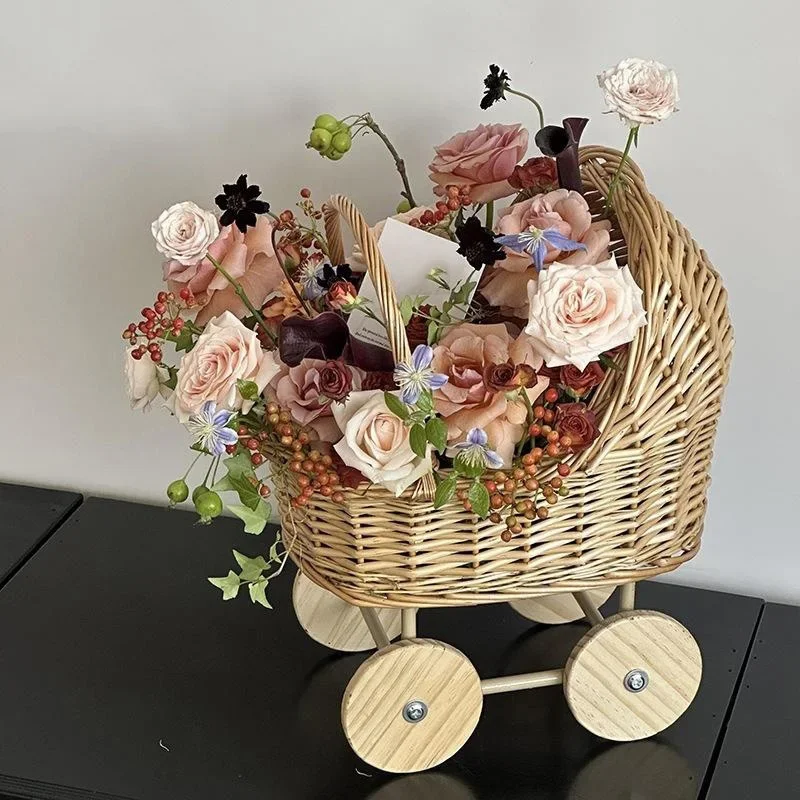 Baby Basket Stroller Wicker Storage Basket Flower Basket Photography Props Children's Toys Desktop Decoration