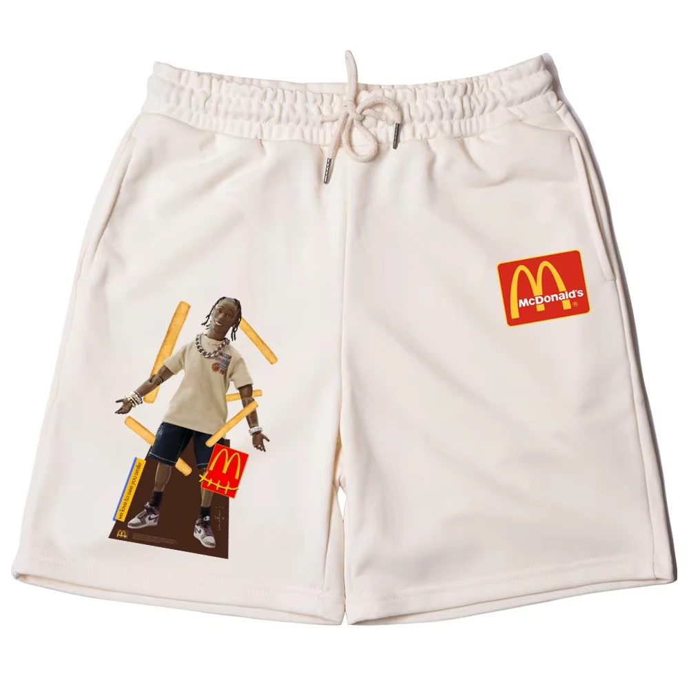 Rapper Cactus Jack French Fries Print Men Shorts Casual Shorts Fitness Exercise Beach Shorts Cotton Breathable Loose Shorts