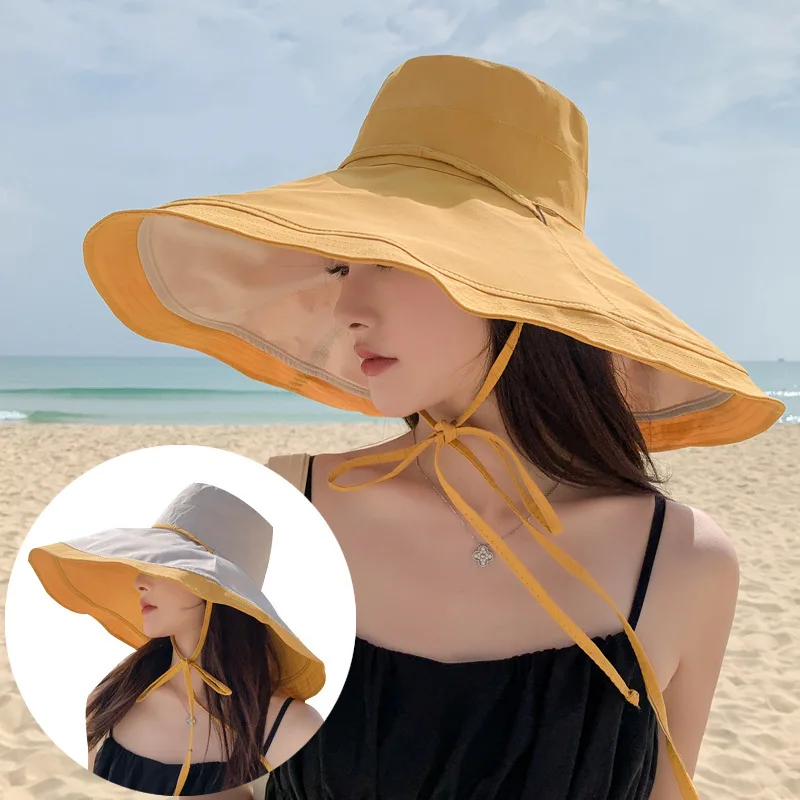 Sombrero de pescador W88 para mujer, sombrilla con sombreado facial Anti ultravioleta, plegable, combina con todo, sombrero de Sol de ala grande