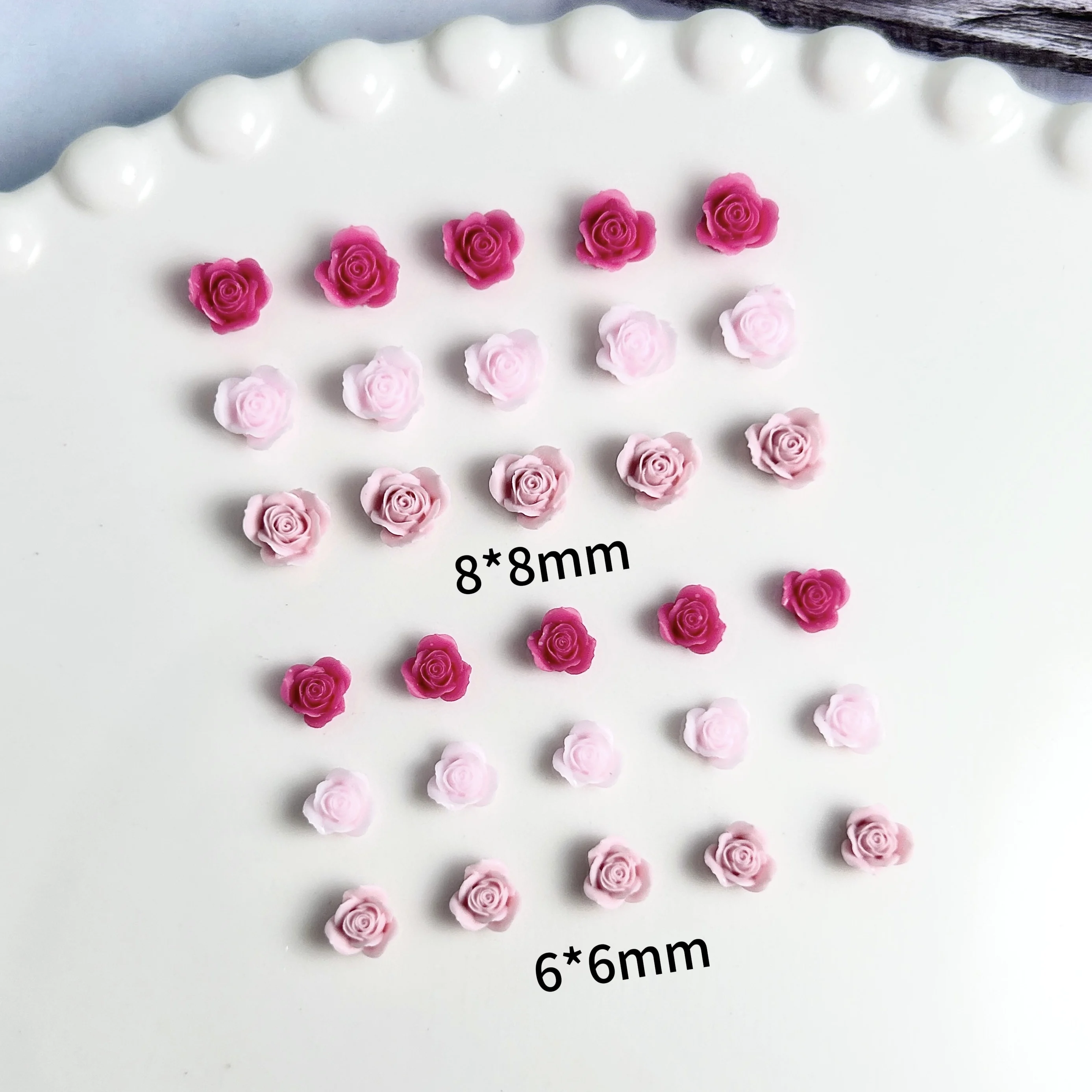 60PCS Macaron Colored Creative Triangle Rose Resin Nail Charms Mini Adorable Blossoms Nail Art Decorations for DIY Earring Nails