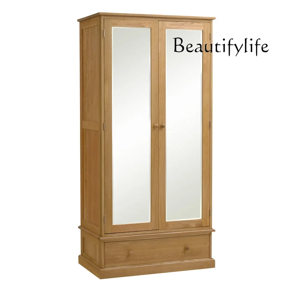 

vV Solid wood wardrobe with mirror Economy bedroom Double door wardrobe Furniture oak Simple modern