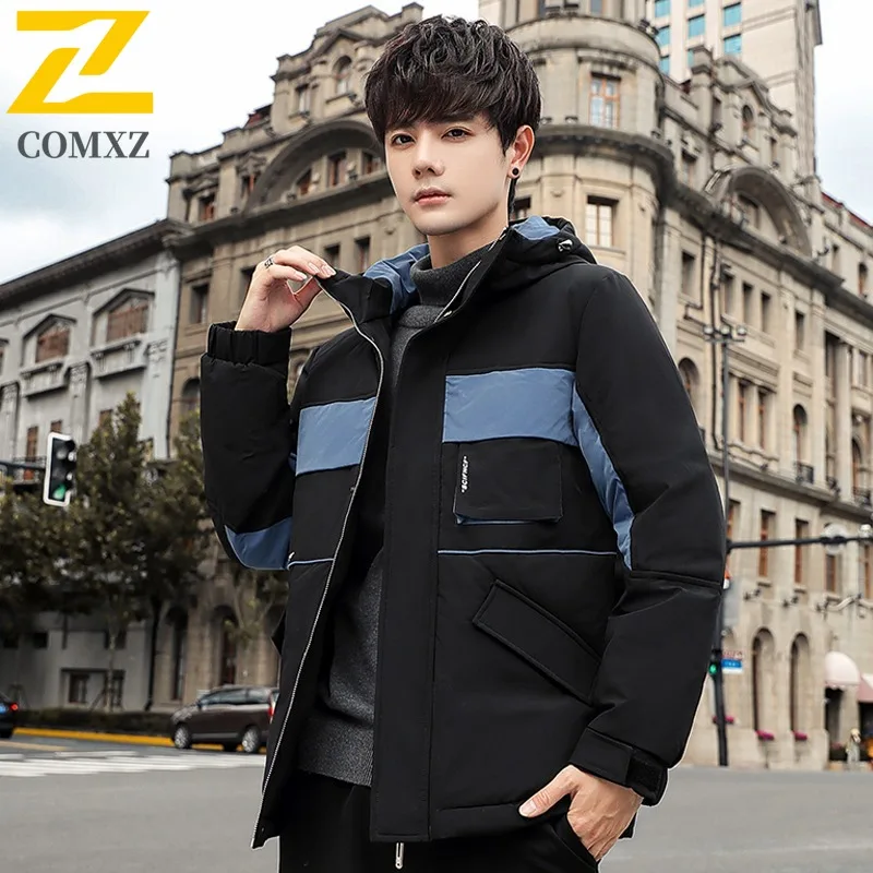 COMXZ 2025 Men Women Winter Stand Collar Puffer Jacket American Style Waterproof and Windproof Couple Hooded outdoor sports Coat