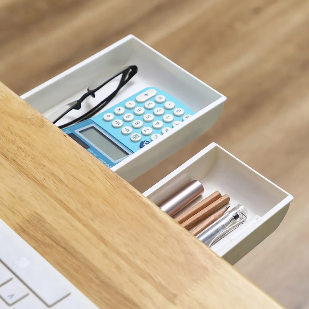 Self Stick Pencil Tray Desk Table Storage Drawer Organizer Box Under Desk Stand Self-adhesive Under-drawer Storage