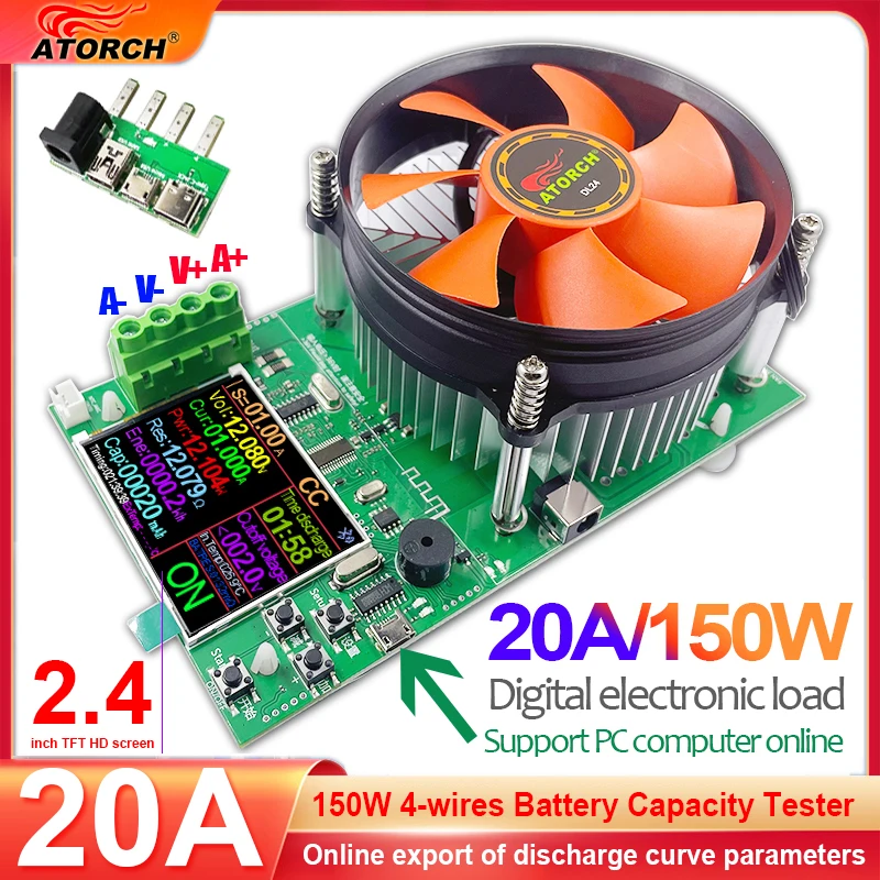Testador Eletrônico de Descarga de Carga com Adaptador eu 150w Fios Battery Capacidade Tester 24 Polegadas Tft Tela Colorida tipo Cnc