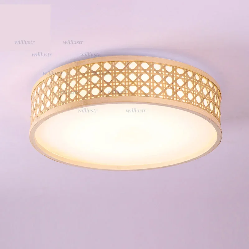 LED Wood Acrylic Ceiling Light Hand Knitted Bamboo Lamp Corridor Hallway Cloakroom Restaurant Bedroom Creative Handmade Lighting