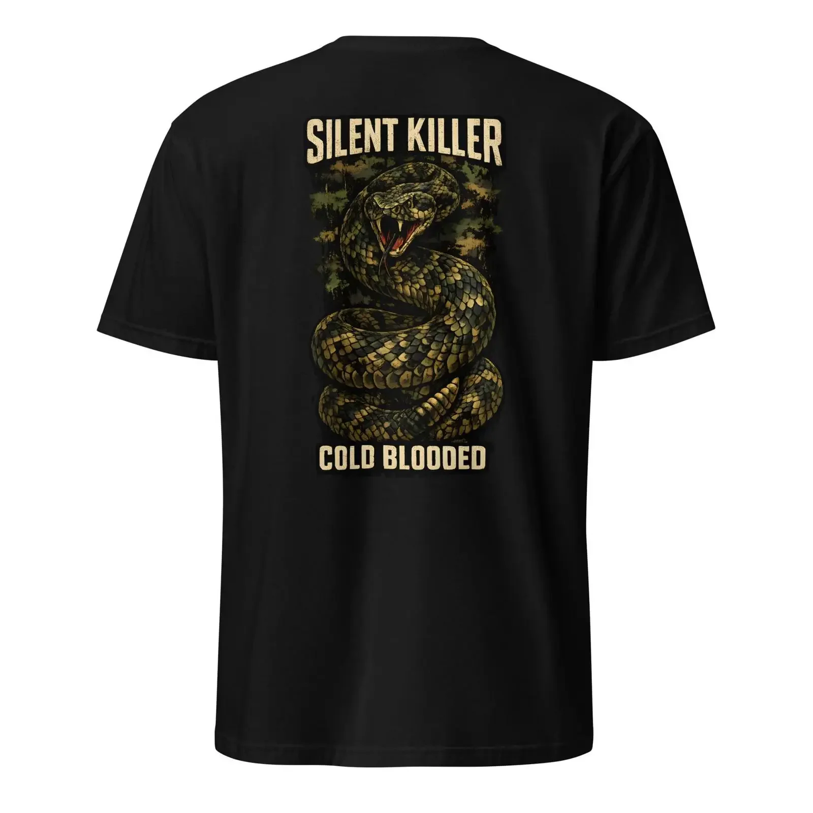 Silent Killer Cold Blooded Camo Rattlesnake T Shirt Streetwear Urban Style  vintage Washed Comfortable homme graphic Stretched