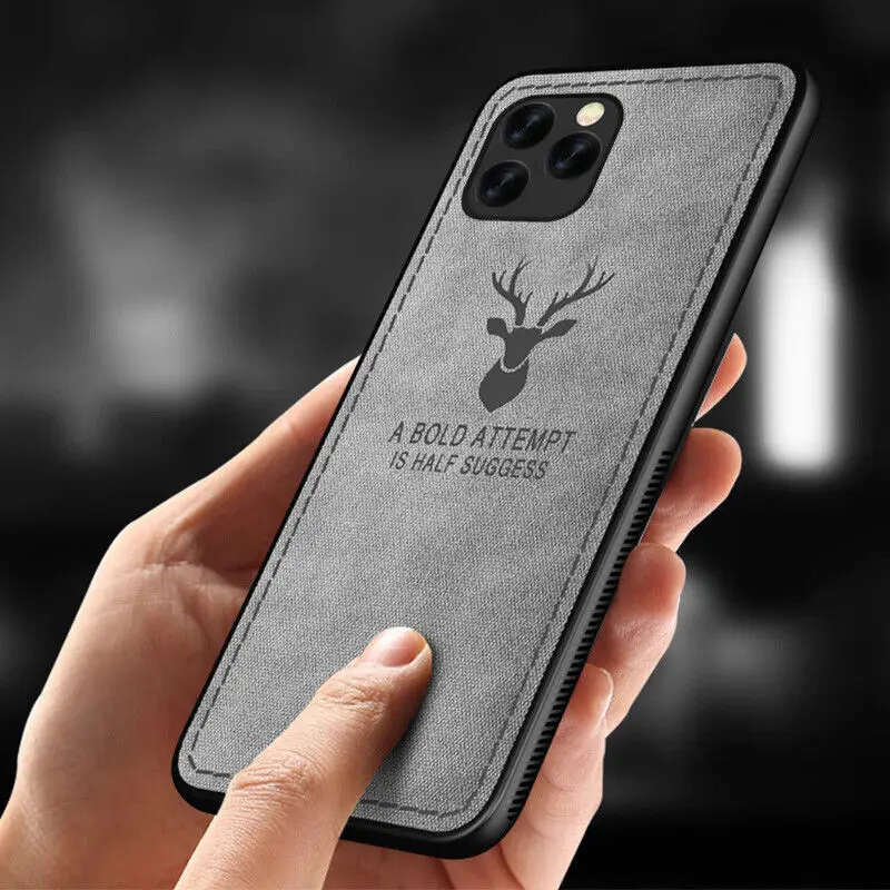 Slim Deer Pattern Fabric Skin Phone Case For iPhone 15 14 13 Pro Max 12 11 X XS XR 8 7 Plus SE Shockproof Bumper Hard Back Cover