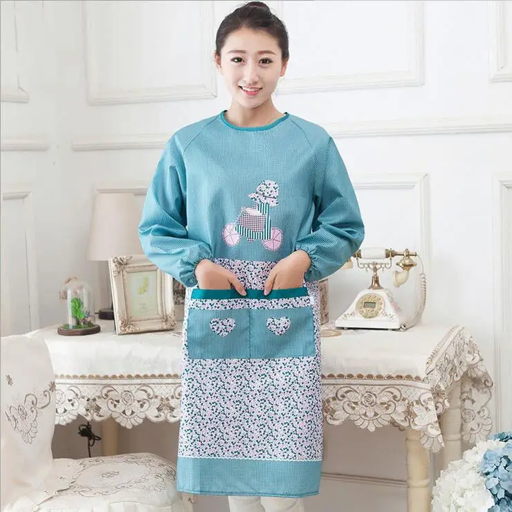 New Fashion Thickened Long-sleeved Apron Apron Lengthened Men and Women's Adult Oil-proof Protective Clothing Overalls Kitchen