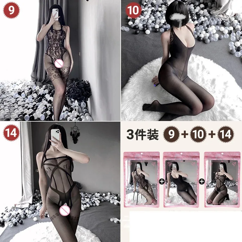 

3Set/Pack Women Sexy Crotchless Erotic Lingerie Fishnet Mesh Bodysuit Female Open Crotch Teddy Hollow Out Bodystockings New