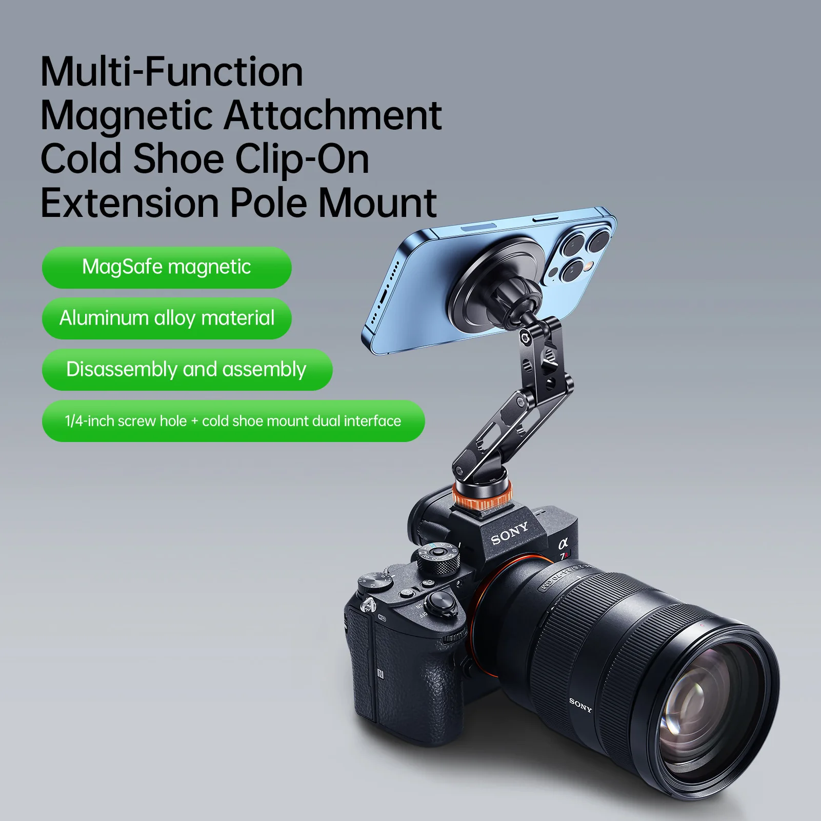 

Magsafe Metal Magnetic Fixed Phone Holder Foldable Cold Shoe Tripod Adapter Teleprompter Stand For iPhone 17 16 15 14 13