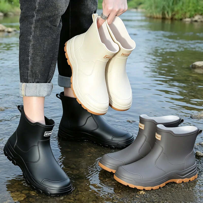 New Non-Slip, Waterproof Short Rain BootsThick-Soled Outdoor Fishing Rain Boots for Men