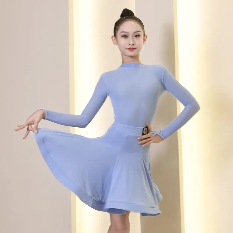 customized 2pcs Long sleeved tops Latin dance dress girls' professional national standards competition uniforms practice skirt