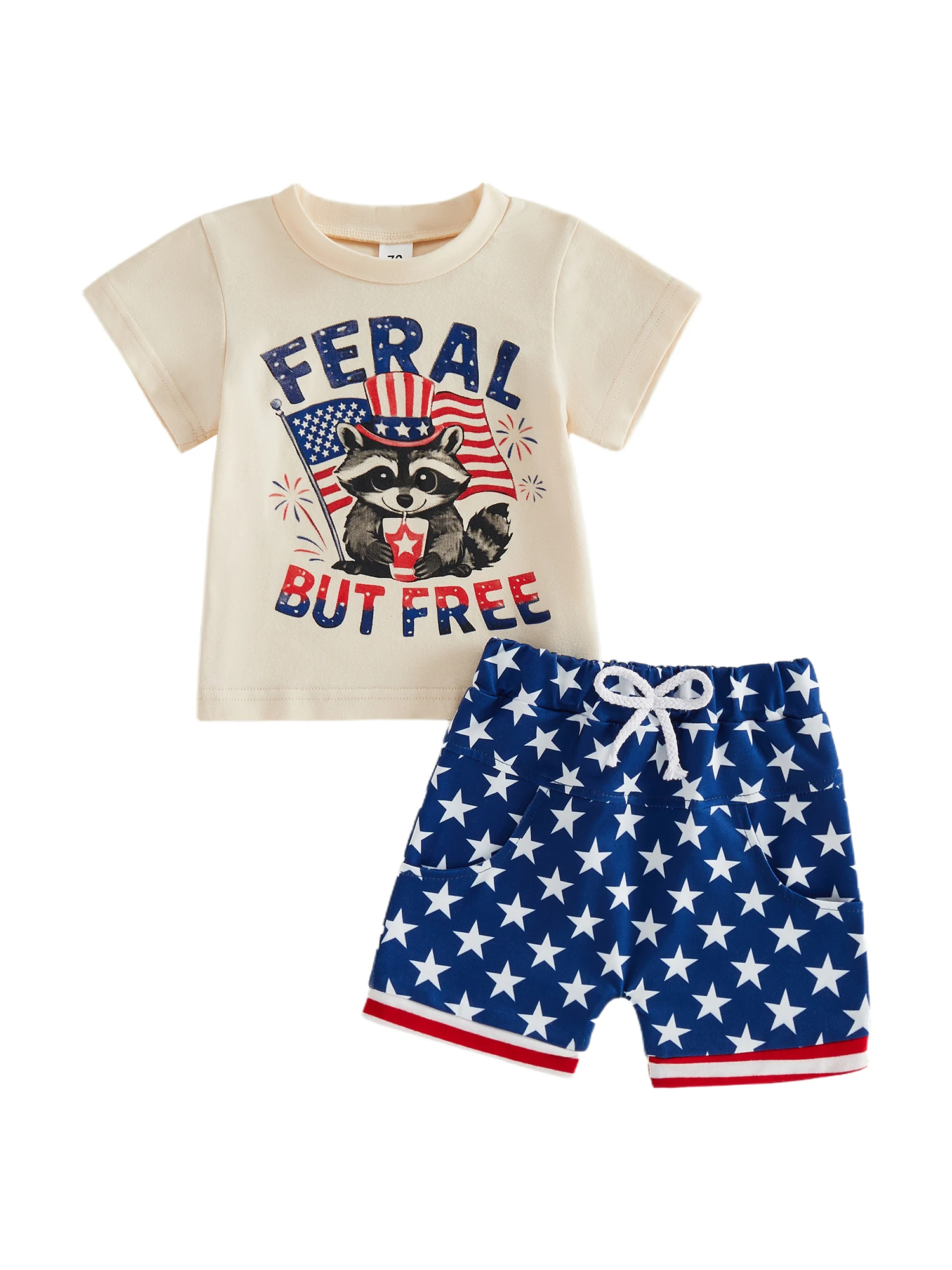 

Комплект одежды для малышей на День независимости: футболка с патриотическим принтом енота и шорты в тон для мальчиков - наряд для малышей на День независимости