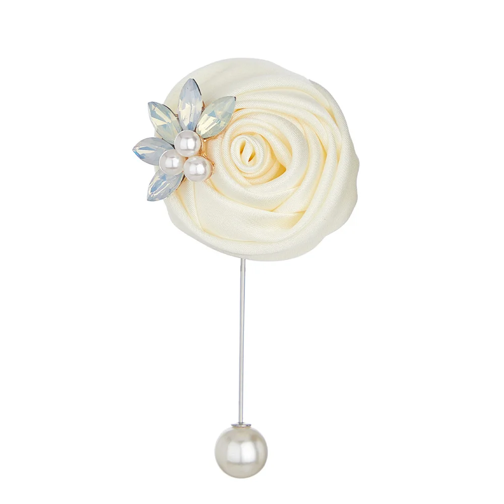 高級男性新郎ブートニアパールクリスタルシルクローズ花ブートニアボタンホール結婚式の花結婚アクセサリー