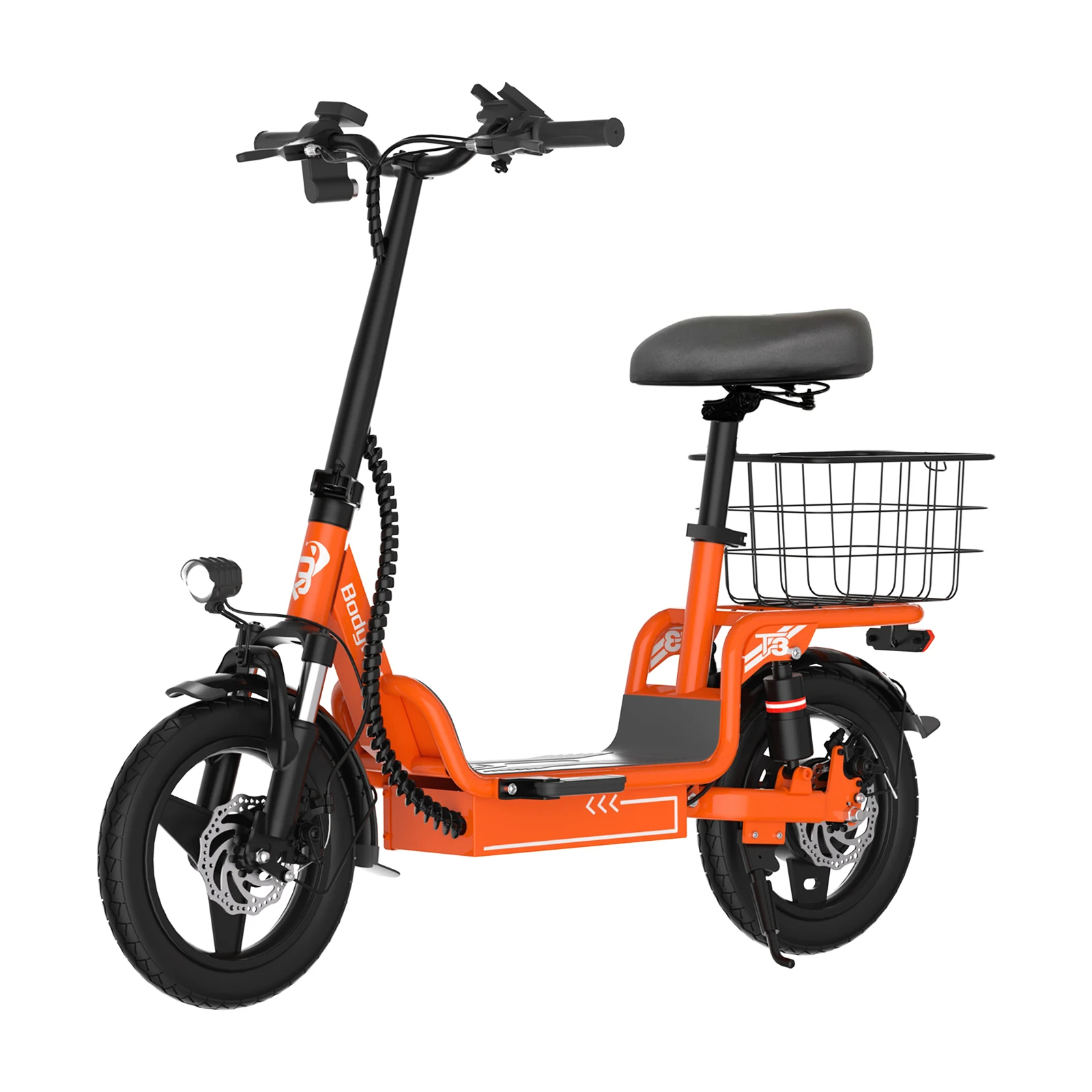 

Bodywel T3 14" Folding Ebike – 48V 10.4Ah Electric Bicycle Extra-Wide Saddle, Portable escooter with Rear Rack Basket for Urban