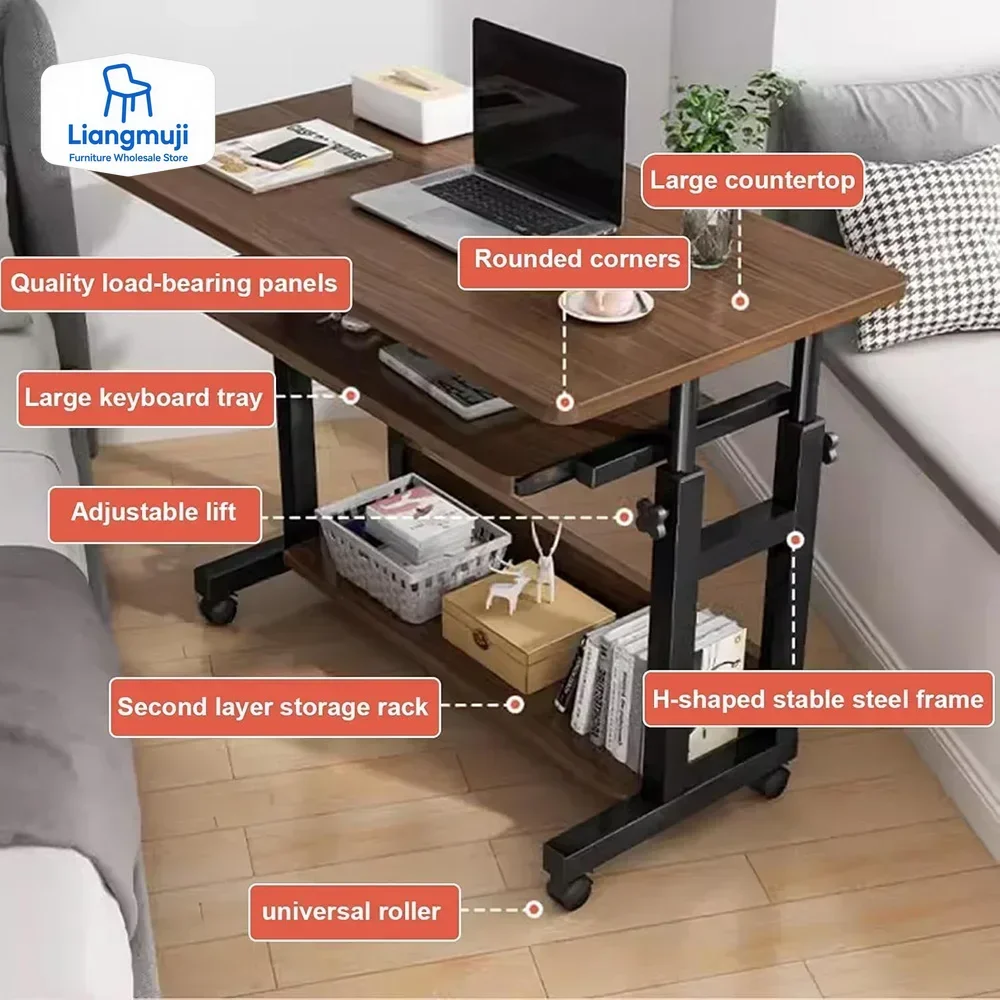 #Computer Desk Mobile,Small Adjustable Desk,Office Desk Wooden Writing Desk with Caster,Over Bed