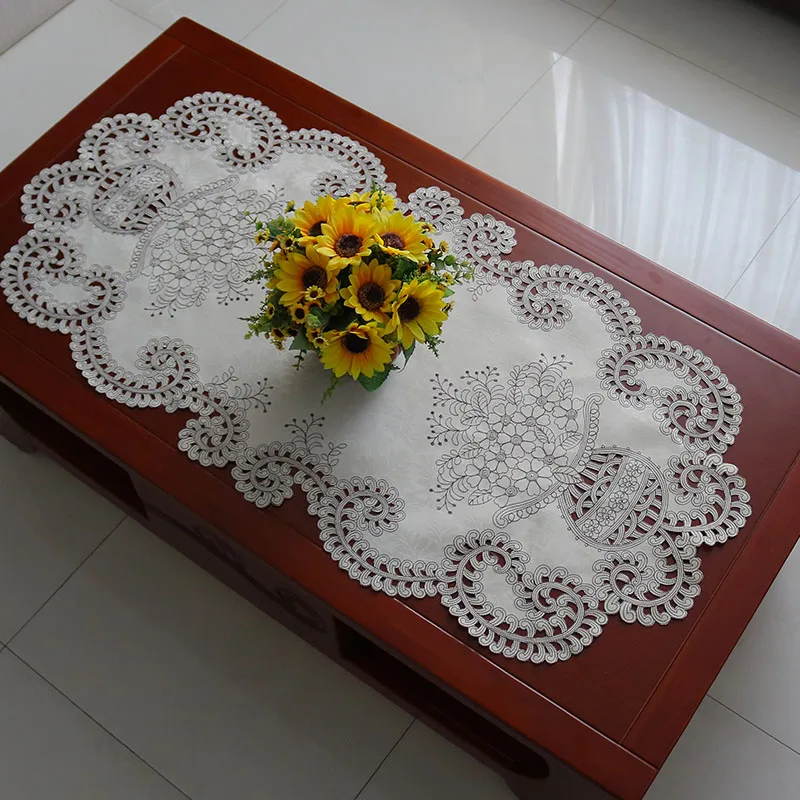 

NEW satin hollow flower Embroidery Table flag Runner cloth cover tablecloth Christmas Wedding Table decoration and accessories