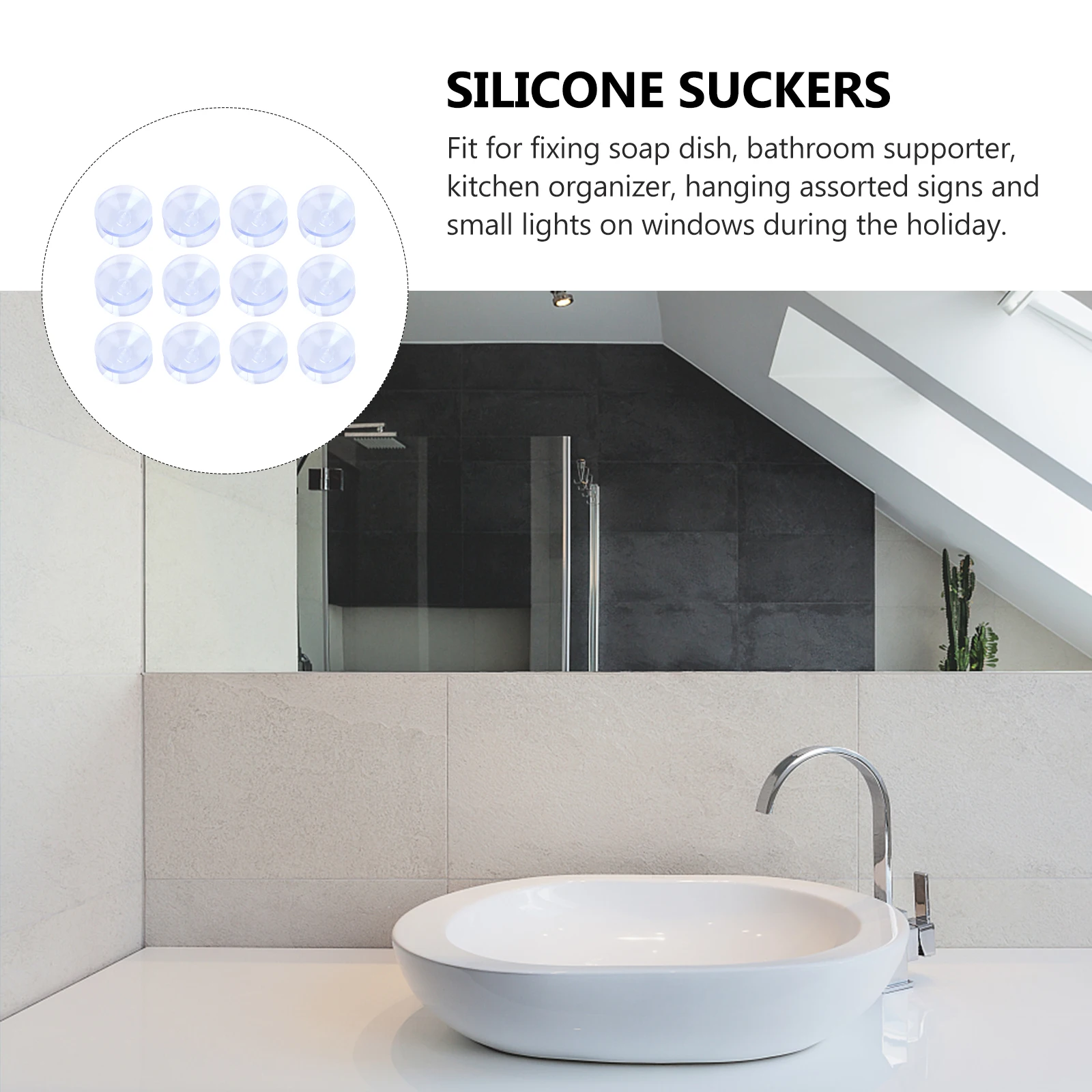 

12pcs Silicone Suckers Double Sided Suction Cups Pads for Glass Transparent Rubber Home Decoration Holiday ganizing Bath