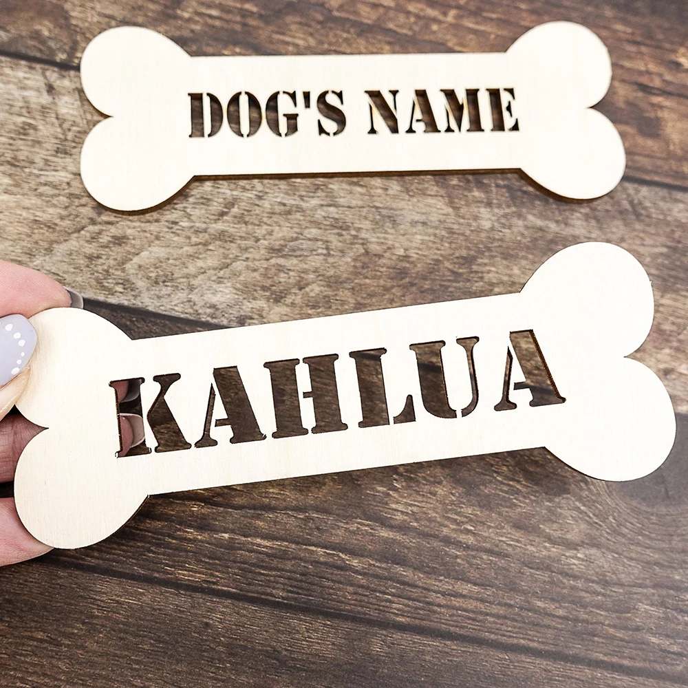 1pc Personalized Dog Name Sign Wooden Plaque Bone Shape Pet Ornament Laser Cut Custom Name Plate Setting Party Dog Accessory