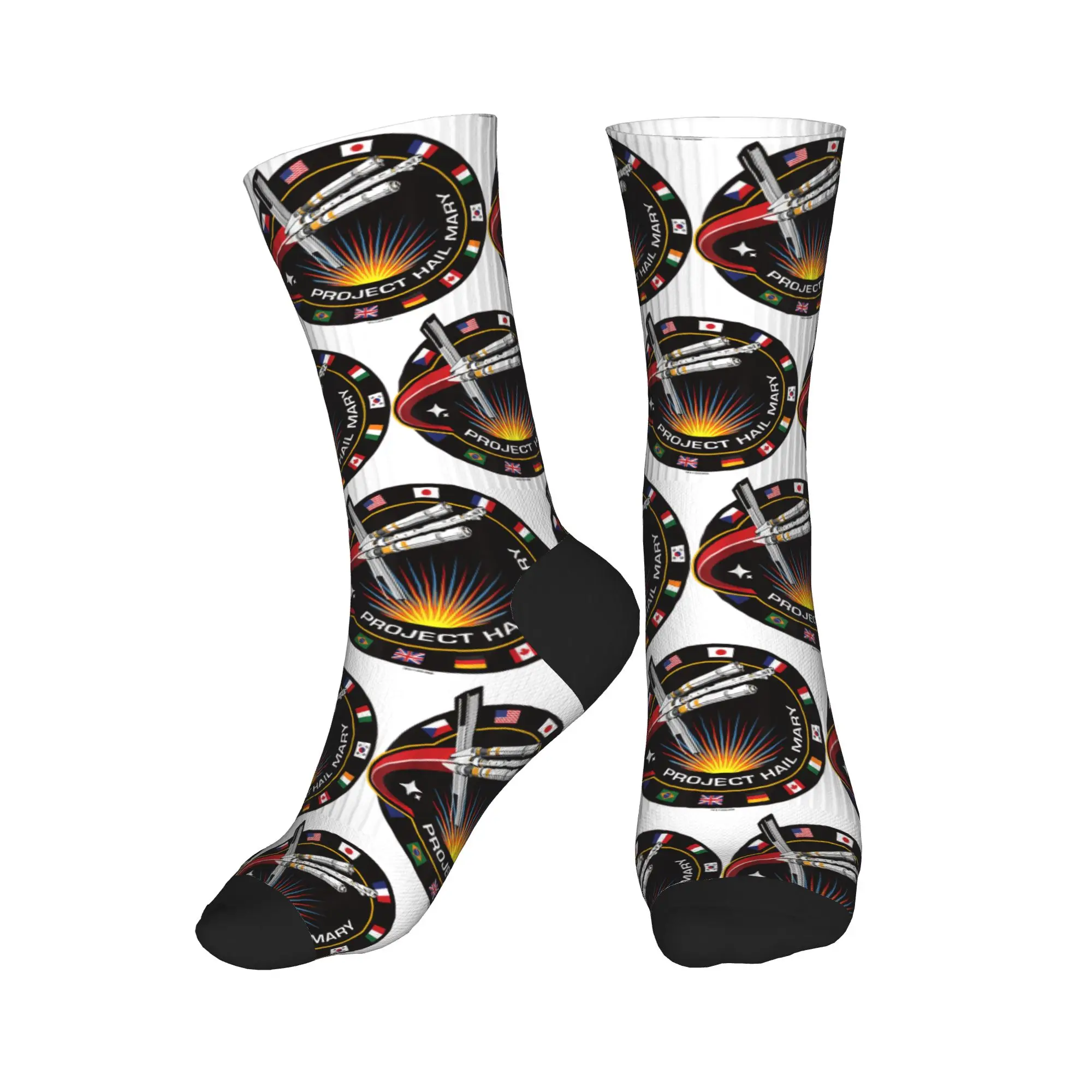 Project Hail Mary Spaceship Mission Badge Poster Socks Harajuku Stockings Men Soft Running Socks Winter Design Non Slip Socks