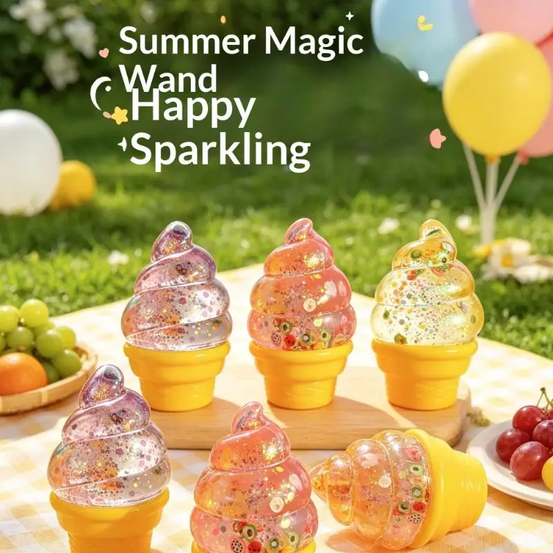Ice Cream Shaped Glitter Squeezable Toy With Colorful Sequins Cute Fruit Patterns Anxiety Stress Relief Sensory Toys
