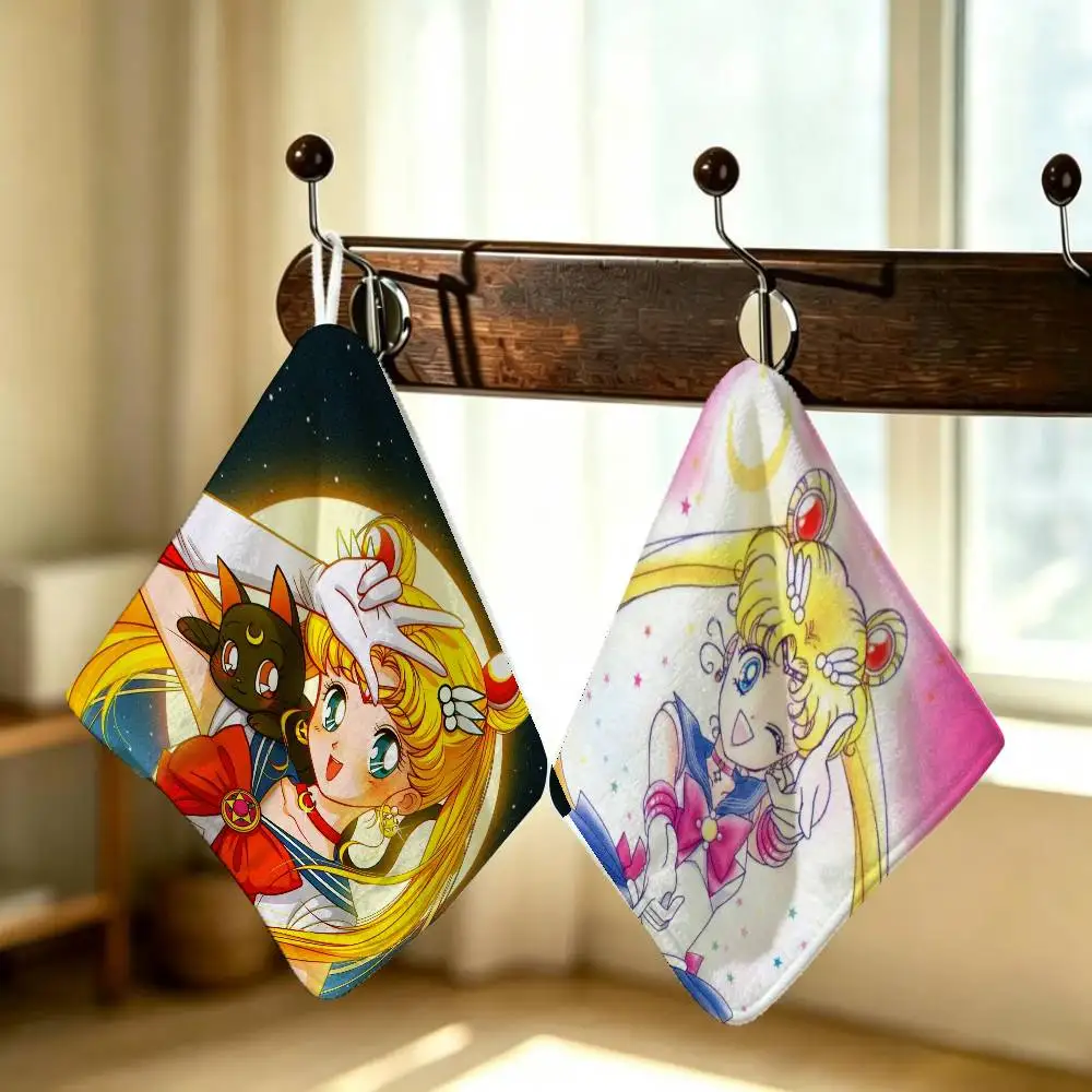 ailor Moon Anime Usagi Tsukino Hanging Style Hand Wiping Towel Polyester Cotton Anti-fade For Indoor Kitchen Living Room