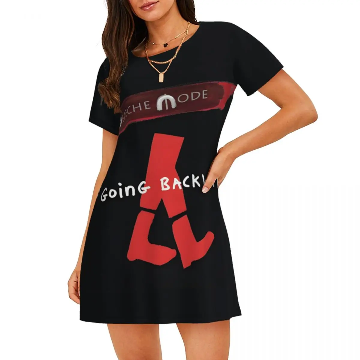 

Custom Cool Depeches Cool Mode Women Short Sleeve Nightdress Electronic Band Soft Nightdress For Sleeping Nightgown