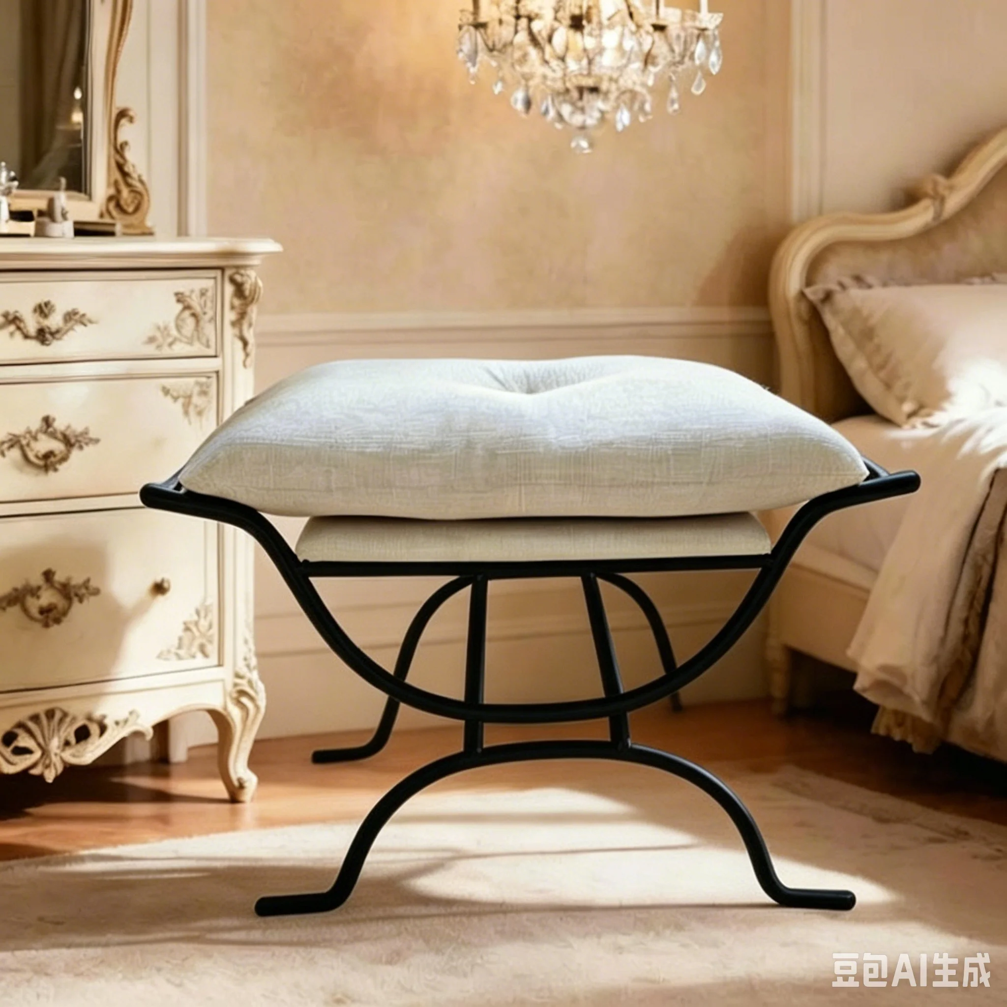 French-style Dressing Stool, Minimalist Design, Designer Makeup, Retro Wrought Iron Shoe Changing Stool, Vintage Home Side Stool