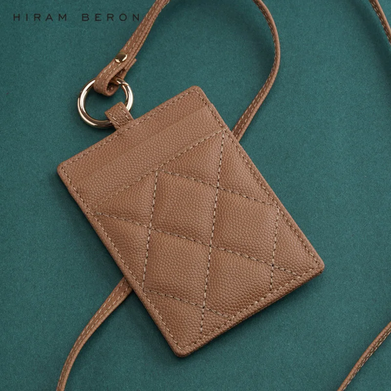 Hiram Beron Brand Leather ID Badge Card Holder with Lanyard for Women Dropship