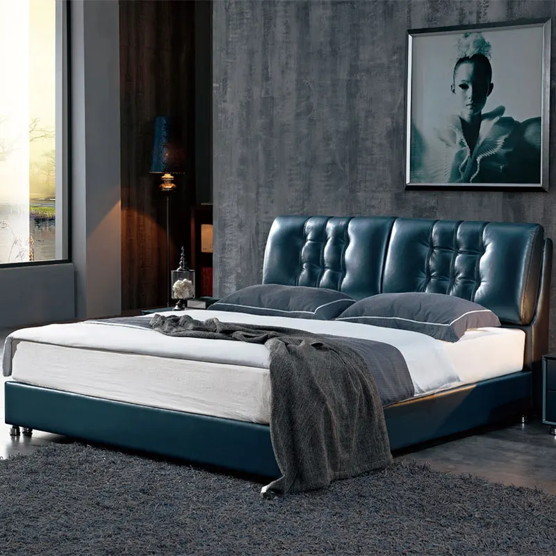 

New design blau European moderne king größe doppel weichem leder bett