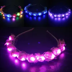 Luminous Rose Flower Headband LED Light up Wreath for Women Girl Bridal Wedding Party Hairband Christmas Valentine's Day Gifts