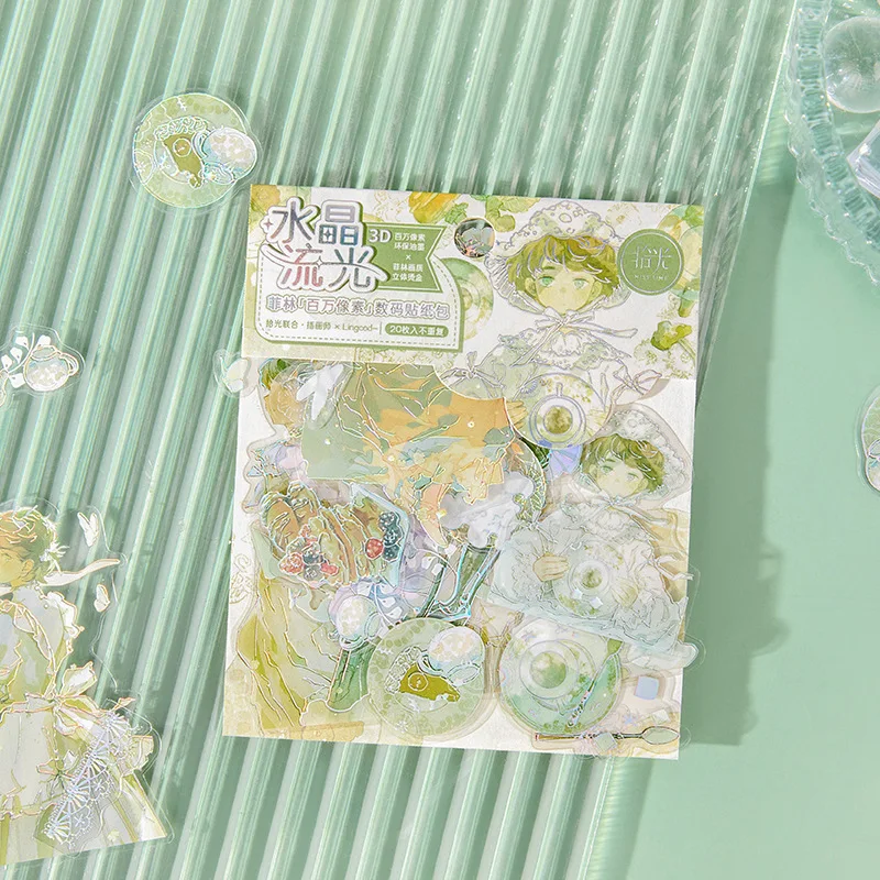 20Pcs/set Crystal Streamer Sticker Pack Guochao Antique Character Sticker Handbook Decorative Sticker Kawaii Scrapbooking