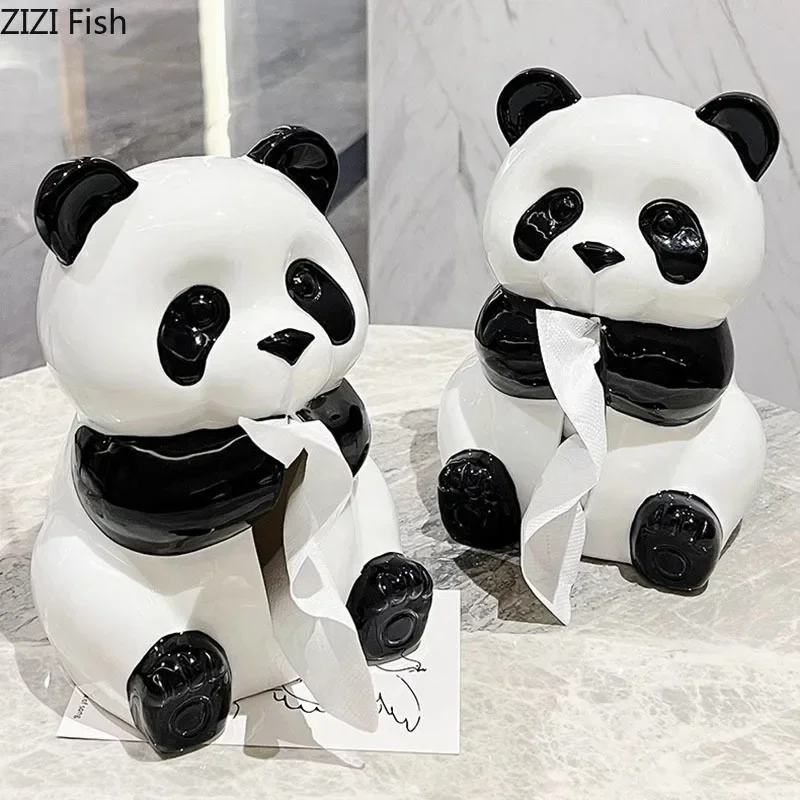 Lovely Panda Shaped Tissue Box Ceramic Paper Towel Case Coffee Table Desktop Napkin Holder Tissue Boxes Modern Home Decor